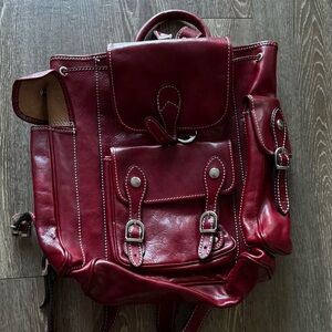 Unk Deep Red Leather Backpack